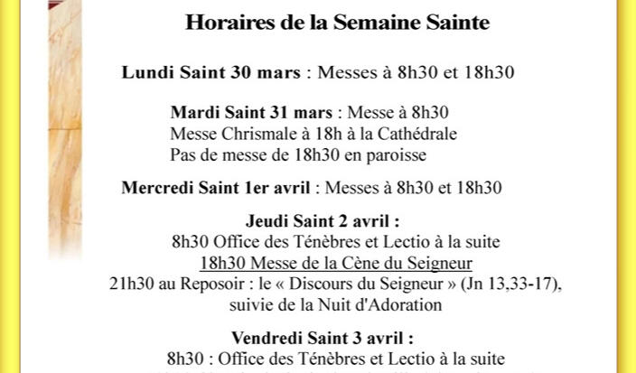 Horaires Semaine Sainte